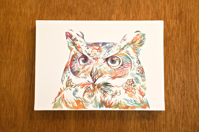 タケダヒロキ フクロウくん A5木製パネルイラスト(複製)